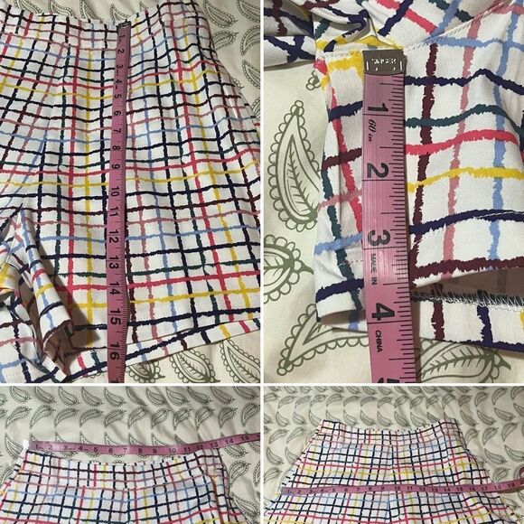 Modcloth High Waist Party Streamers Shorts Blue Pink Rainbow Plaid 6 Small NWT - Picture 13 of 13